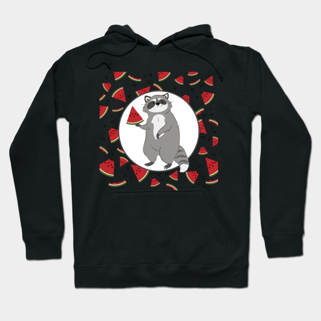 Cute Raccoon with Watermelon Pieces Hoodie by in_pictures